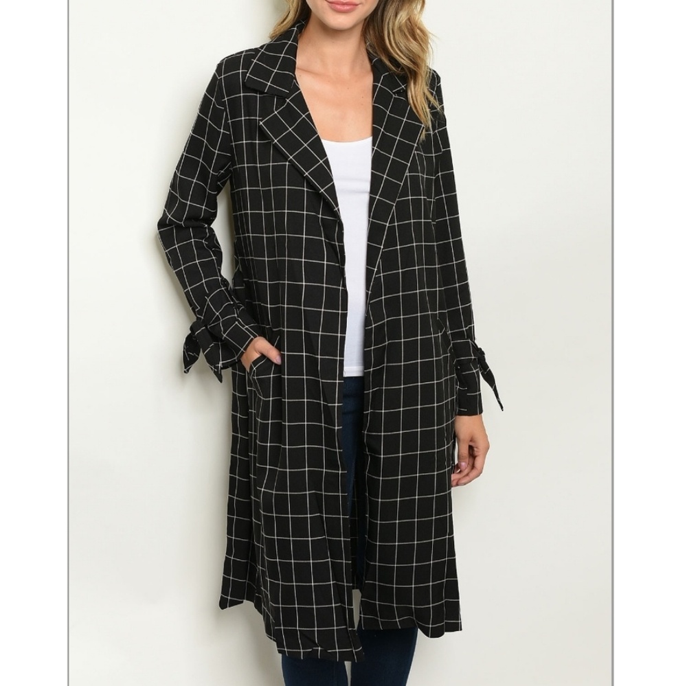 Long sleeve open front long line jacket
